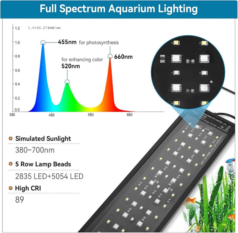 Hygger إضاءة LED لحوض السمك مع إضاءة كاملة الطيف مع وضع دورة النهار والليل 24/7 ومؤقت تشغيل/إيقاف تلقائي، 7 خيارات ألوان، قابلة للتعتيم، حامل قابل للتمديد لحوض سمك بحجم 30~36 بوصة - Image 5